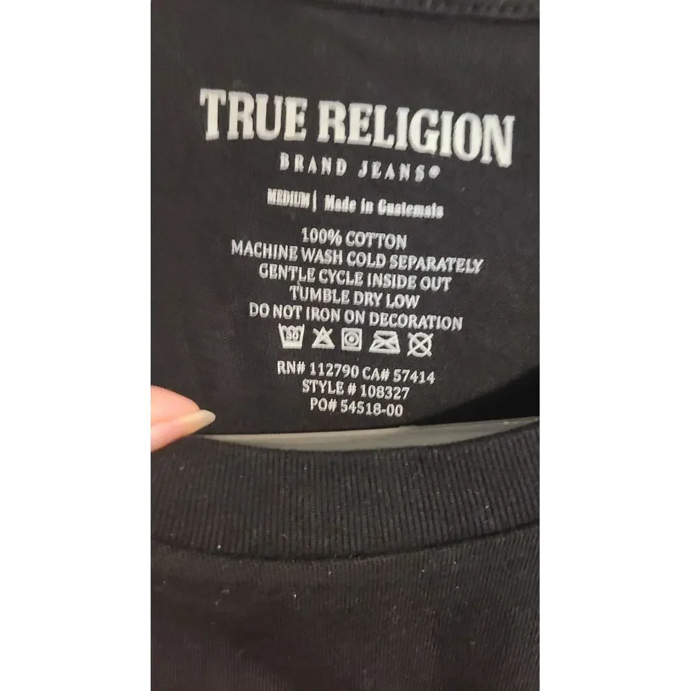 Men's True Religion‎ Navy Graphic Crewneck Buddha Brand Logo Tee Shirt Size Med